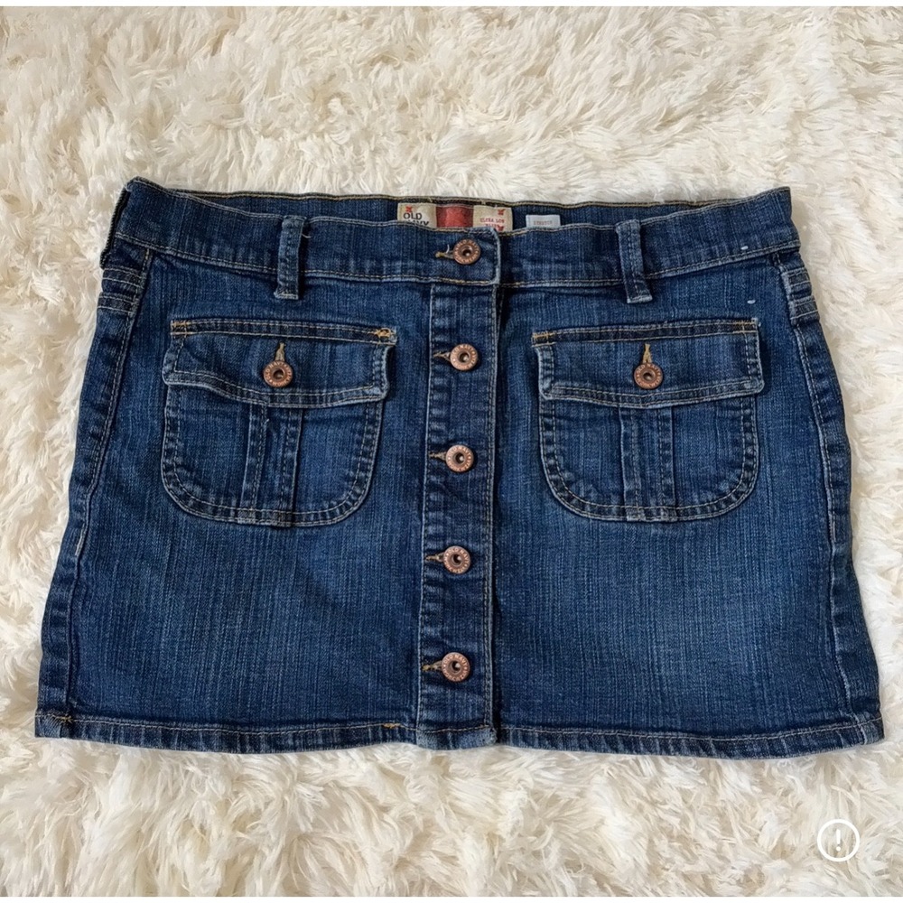 Old Navy Denim Mini Skirt Button Front Ultra Low Waist Dark Wash Y2K 6